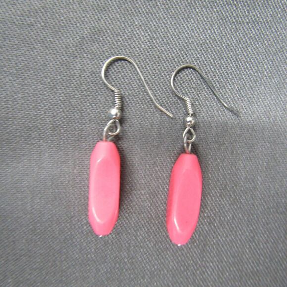 Pink Dangle Drop Pink Earring Womens Fashion Silver Tone Colorfull Boho Chic - Picture 2 of 5